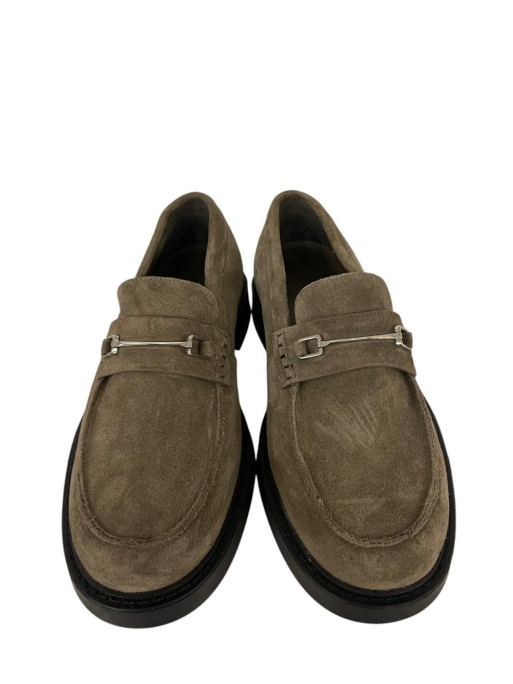 Zara Mens Leather Dress Loafers EU 40 US 7 Taupe Grey Metal Buckle 2634/620 NWd